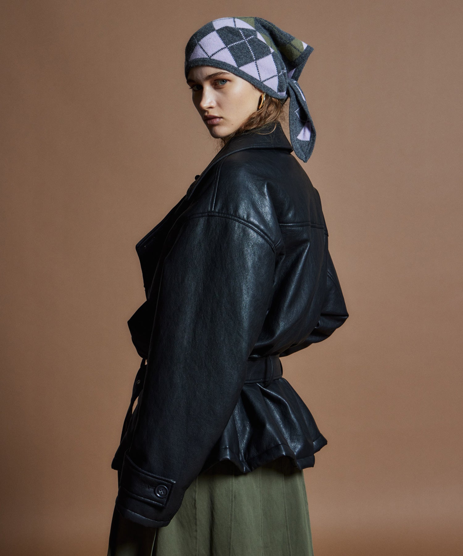 【26WINTER COLLECTION】Faux Leather Short Trench Jacket
