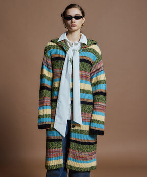 【26WINTER COLLECTION】Multi Border High Neck Knit Cardigan Dress