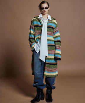 【26WINTER COLLECTION】Multi Border High Neck Knit Cardigan Dress