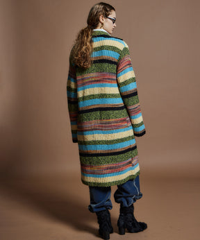 【26WINTER COLLECTION】Multi Border High Neck Knit Cardigan Dress