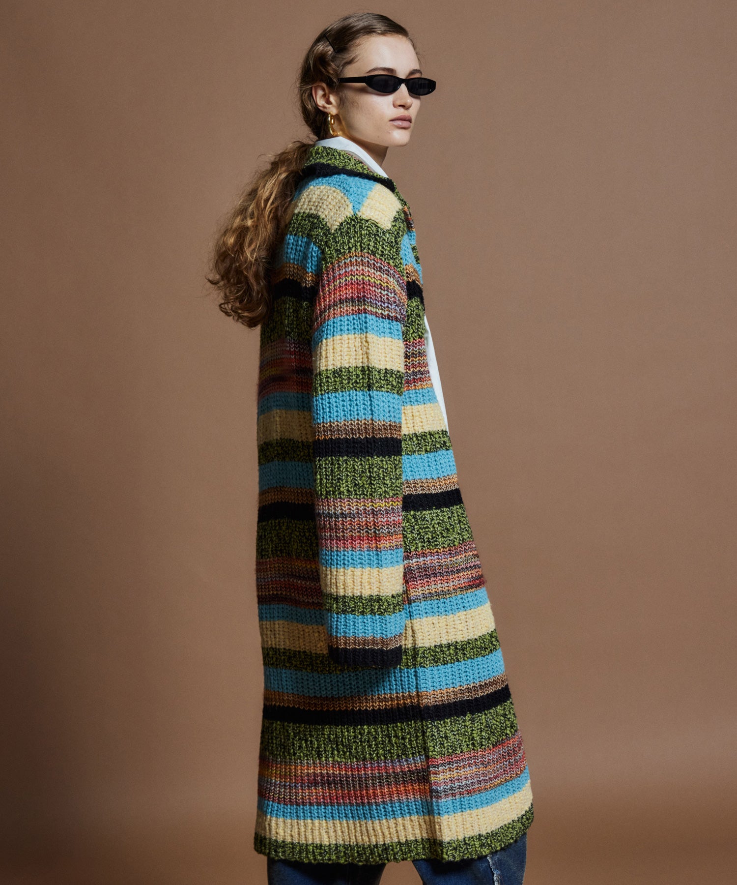 【26WINTER COLLECTION】Multi Border High Neck Knit Cardigan Dress
