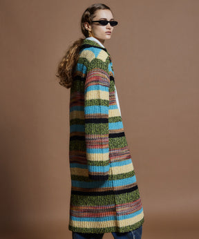 【26WINTER COLLECTION】Multi Border High Neck Knit Cardigan Dress