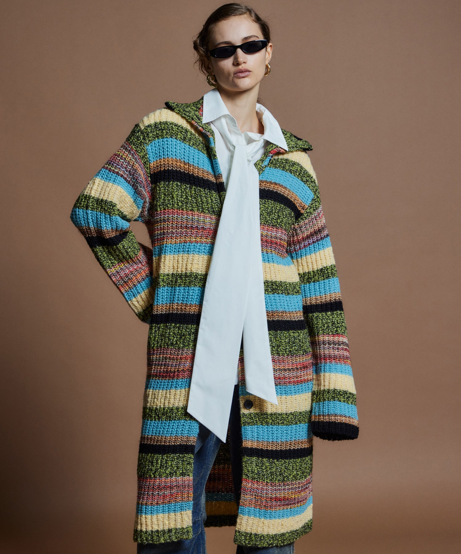【26WINTER COLLECTION】Multi Border High Neck Knit Cardigan Dress
