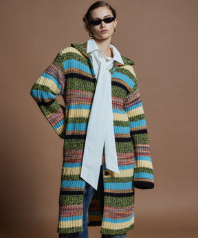 【26WINTER COLLECTION】Multi Border High Neck Knit Cardigan Dress