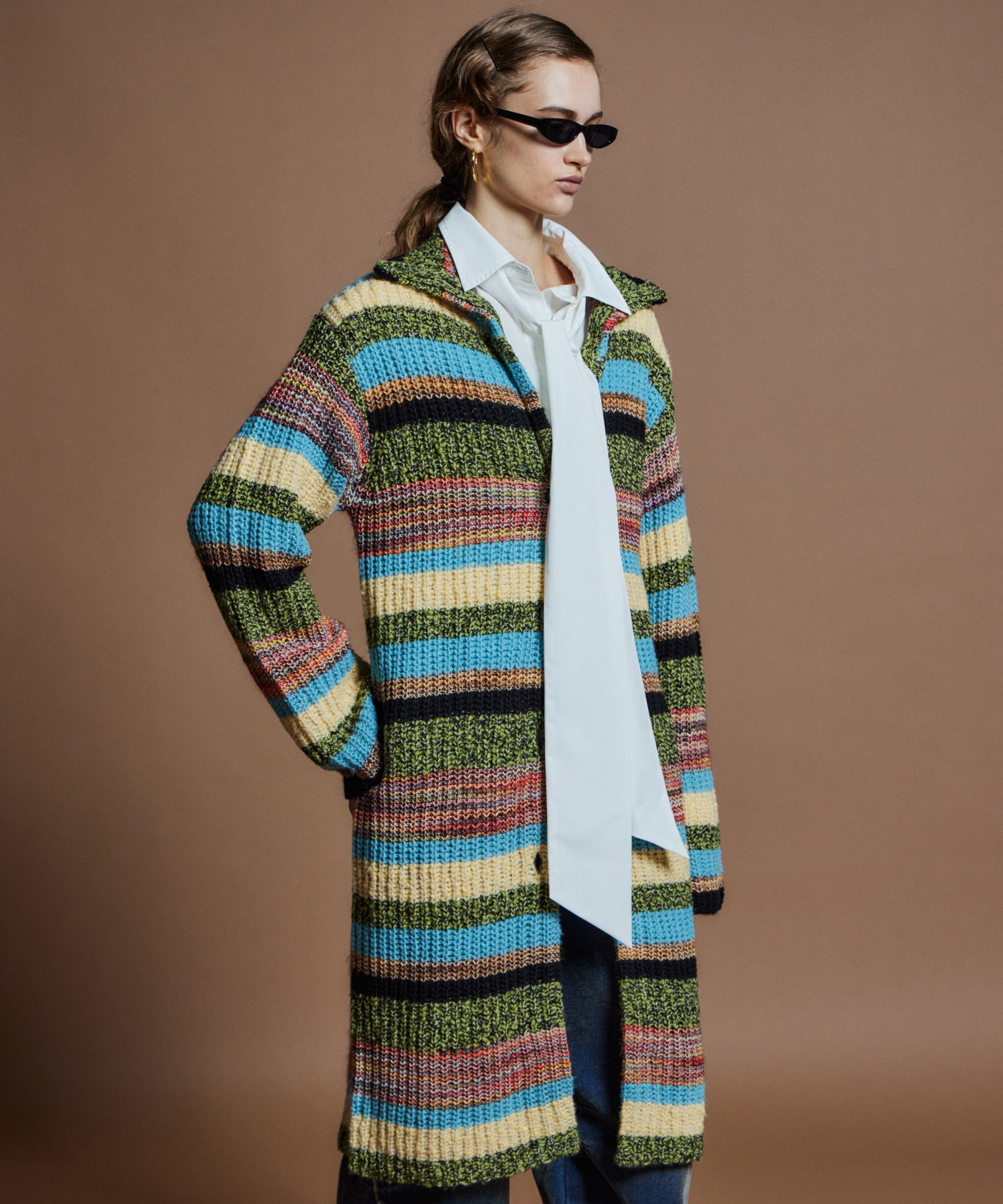 【26WINTER COLLECTION】Multi Border High Neck Knit Cardigan Dress