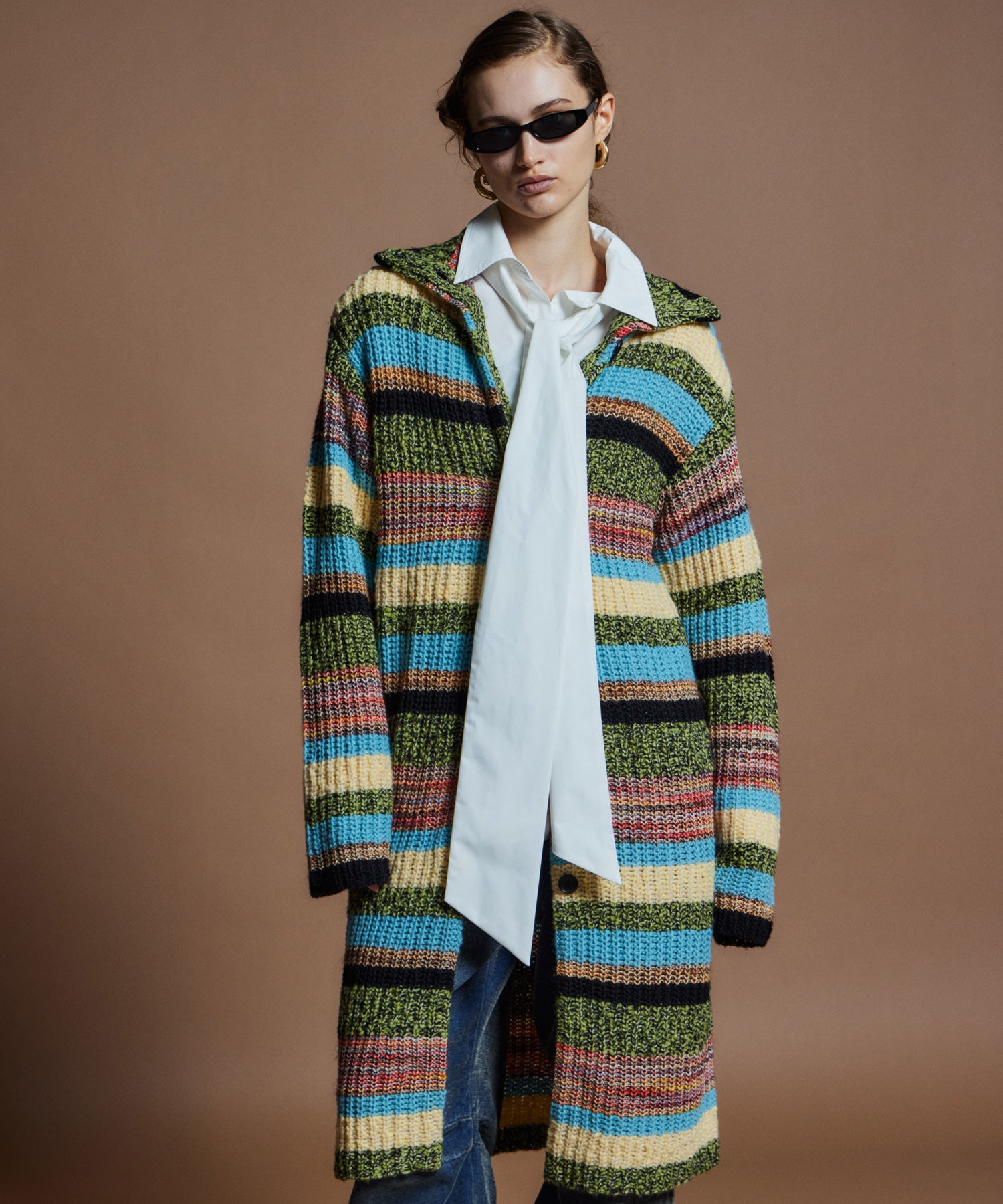 【26WINTER COLLECTION】Multi Border High Neck Knit Cardigan Dress