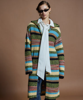 【26WINTER COLLECTION】Multi Border High Neck Knit Cardigan Dress