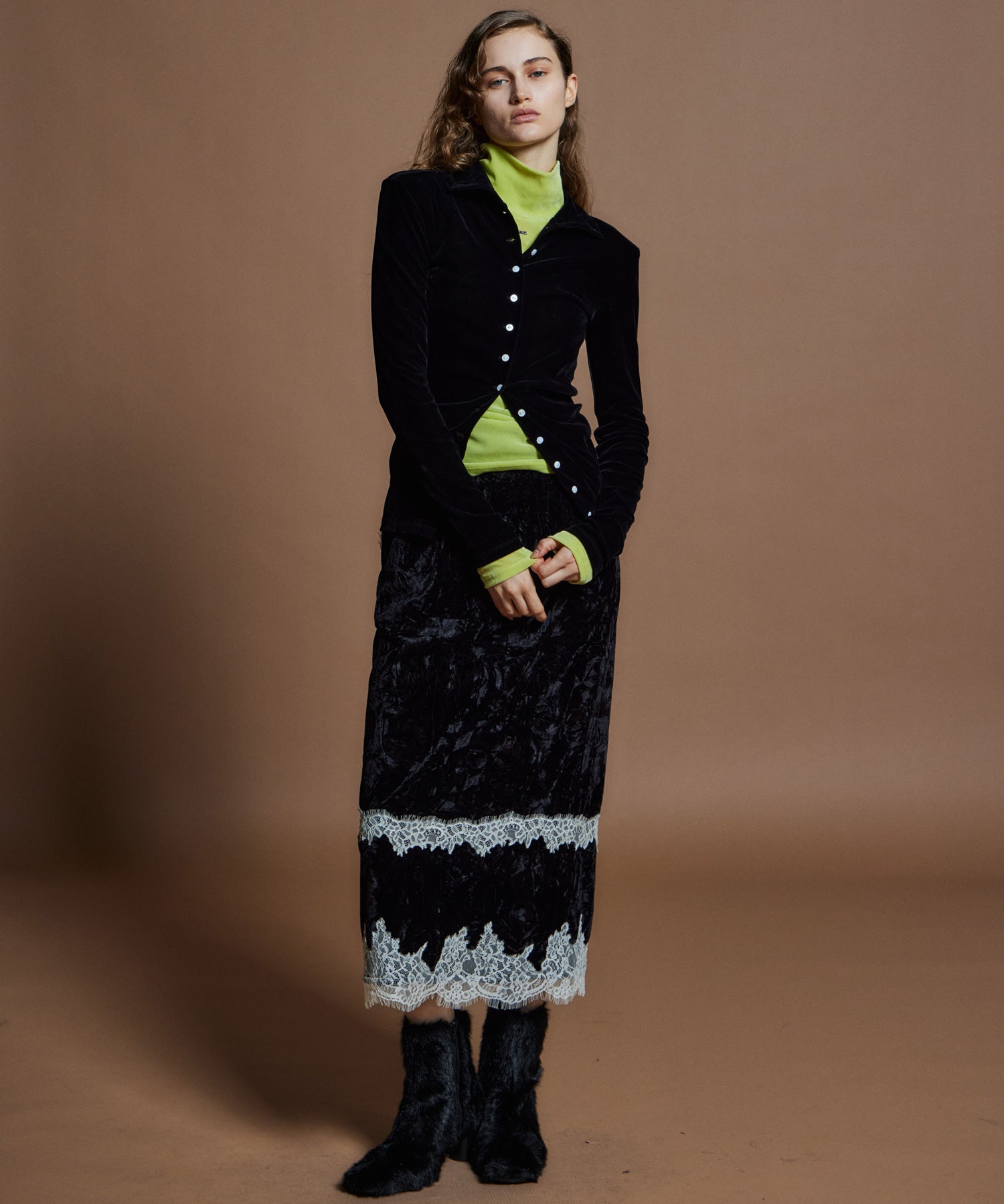 【26WINTER COLLECTION】Crushed Velour Lace Skirt