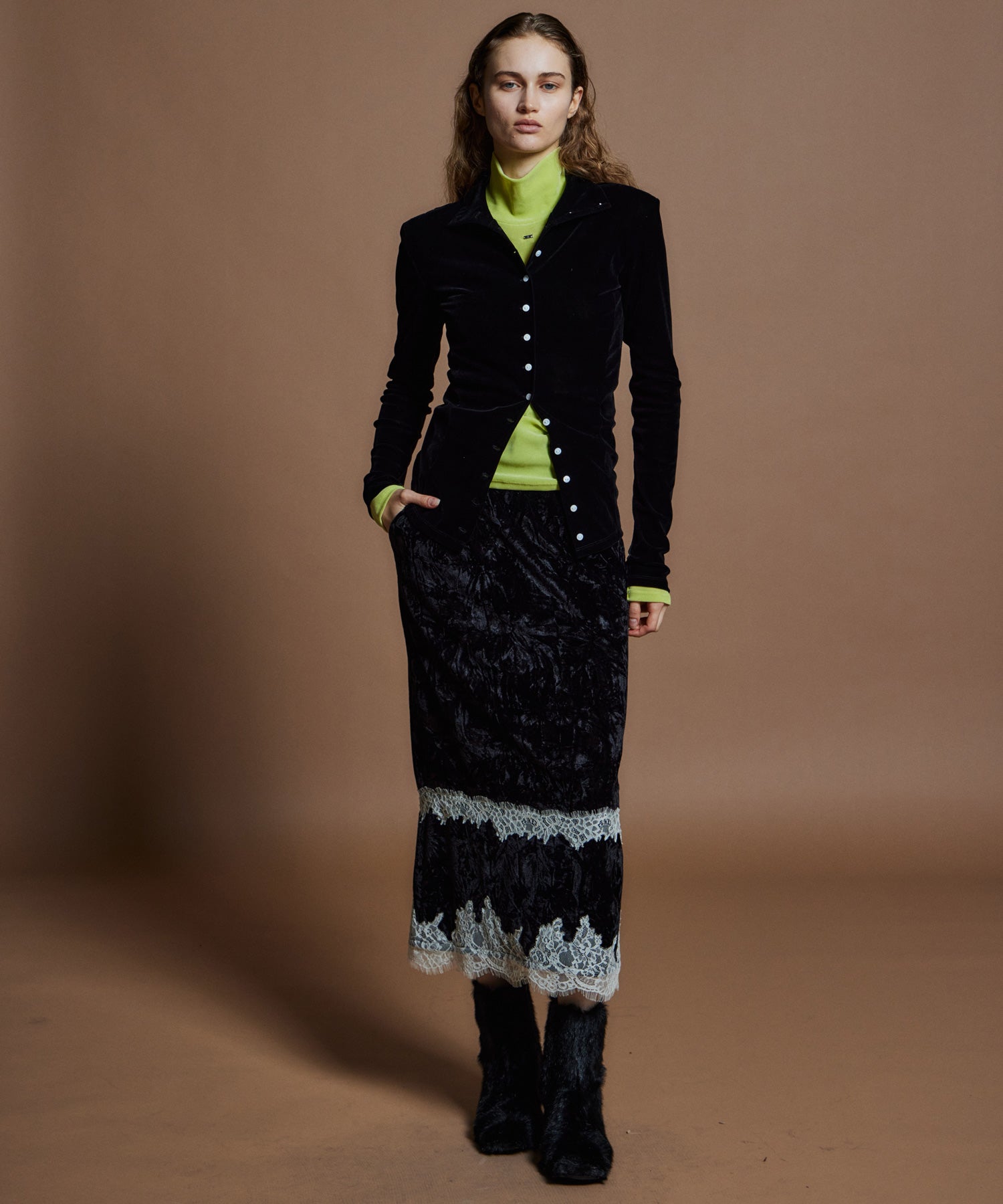 【26WINTER COLLECTION】Crushed Velour Lace Skirt