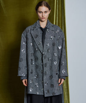 【26WINTER PRE-ORDER】Sequin Embroidered Tweed Midi Coat