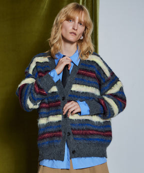【26WINTER COLLECTION】Multi Border Shaggy Cardigan