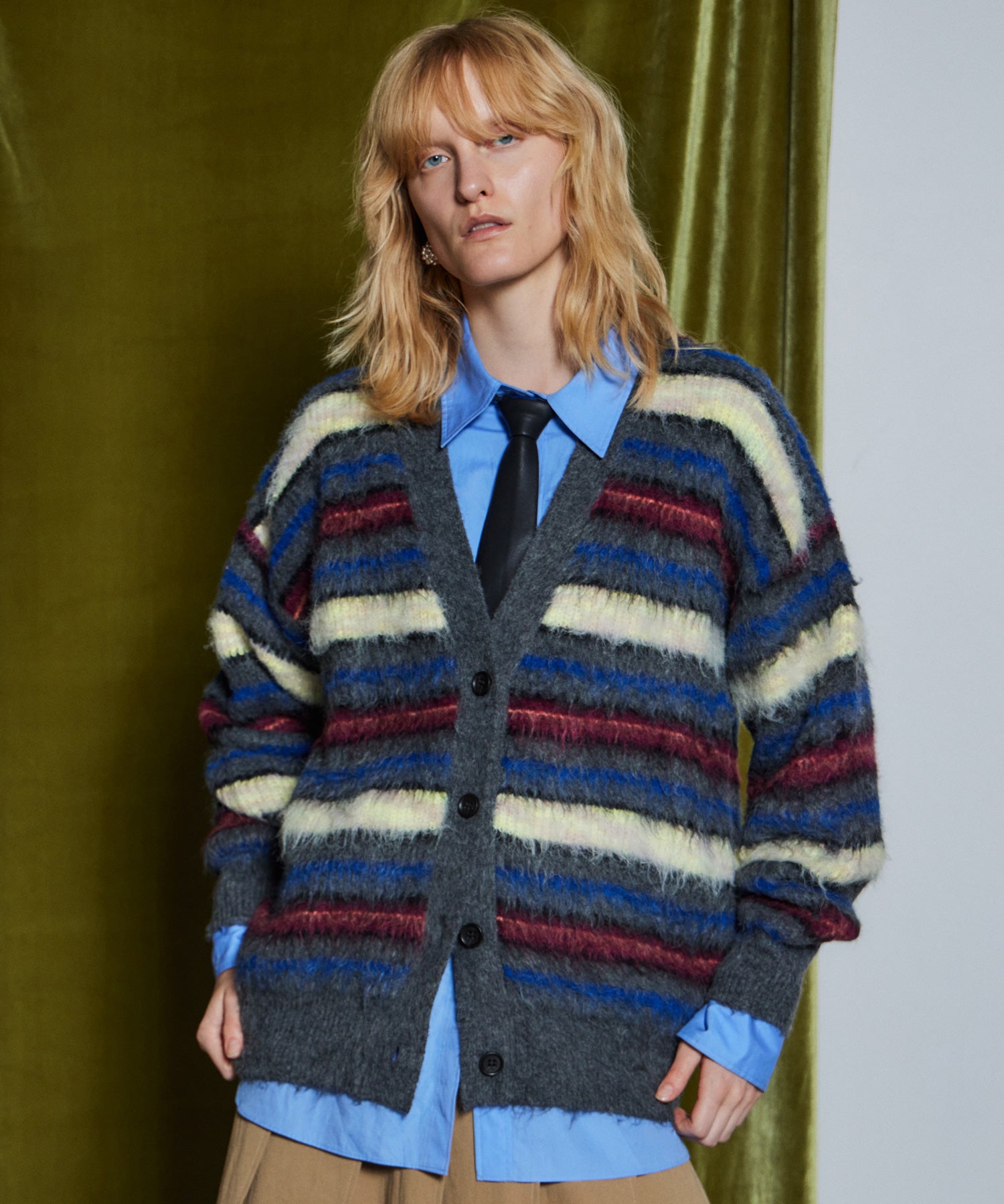 【26WINTER COLLECTION】Multi Border Shaggy Cardigan