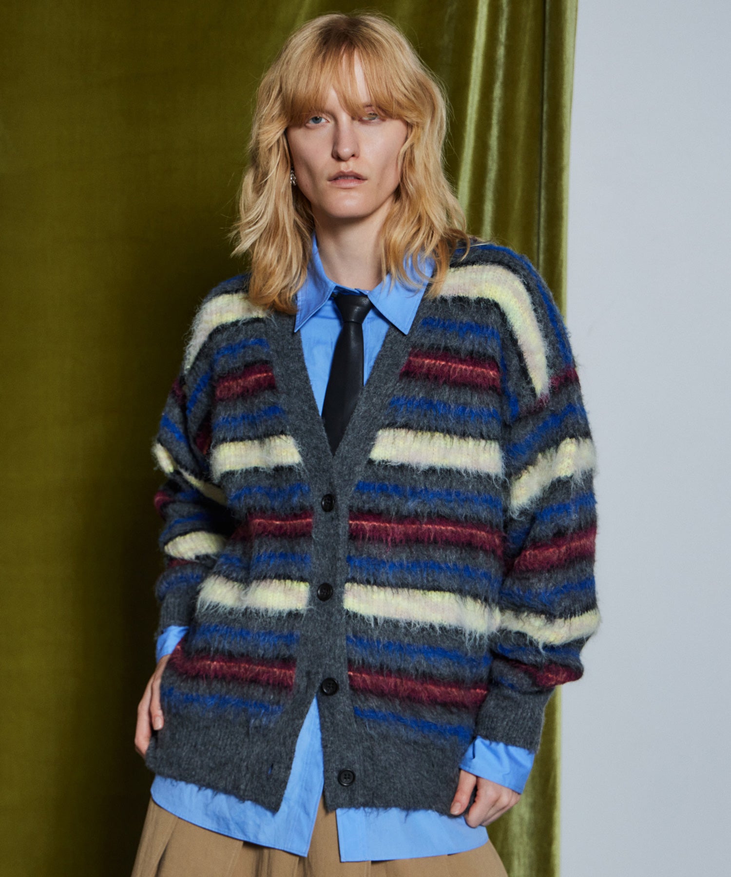 【26WINTER COLLECTION】Multi Border Shaggy Cardigan
