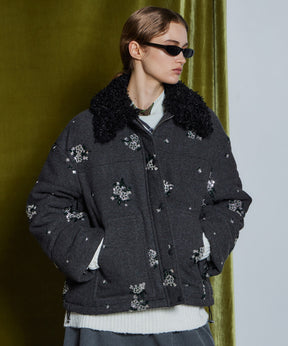 [26WINTER COLLECTION] 2WAY 领 Bijou 刺绣羽绒外套