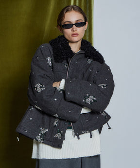[26WINTER COLLECTION] 2WAY 领 Bijou 刺绣羽绒外套