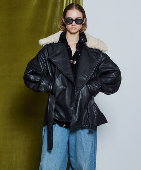 【26WINTER COLLECTION】Faux Leather Short Trench Jacket