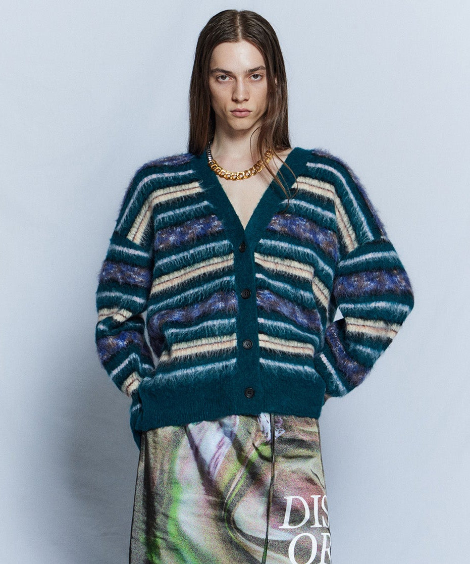 【26WINTER COLLECTION】Multi Border Shaggy Cardigan
