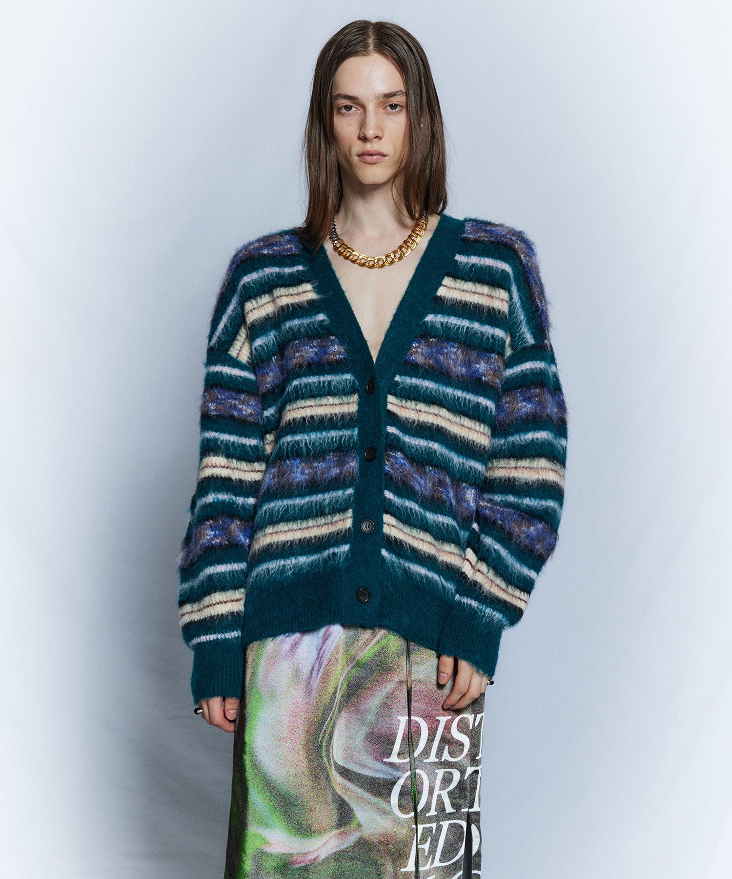 【26WINTER COLLECTION】Multi Border Shaggy Cardigan