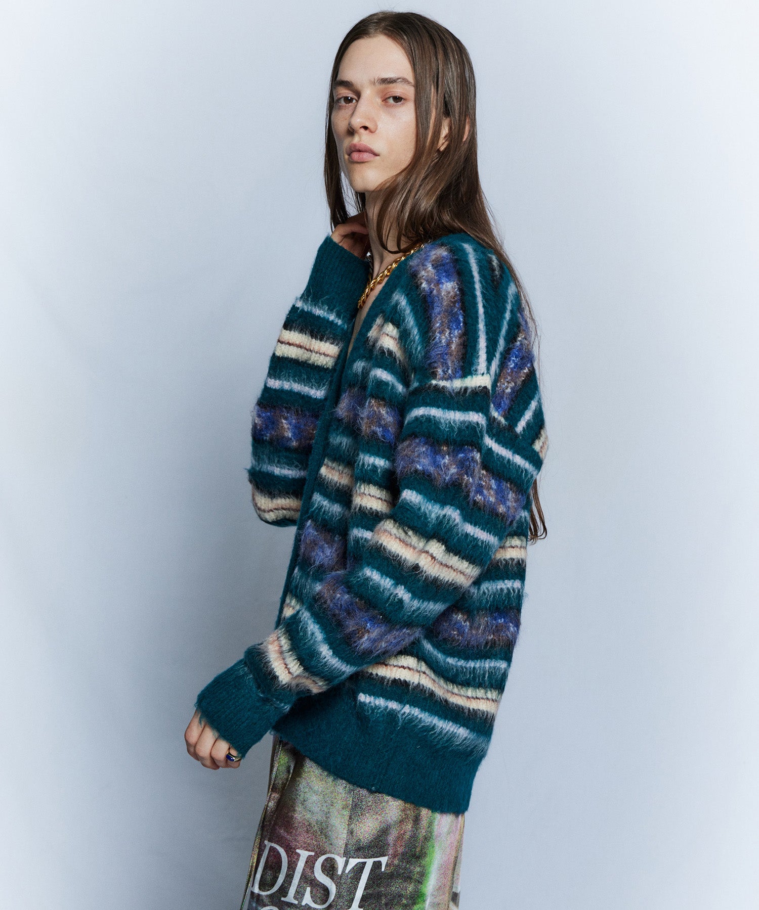 【26WINTER COLLECTION】Multi Border Shaggy Cardigan