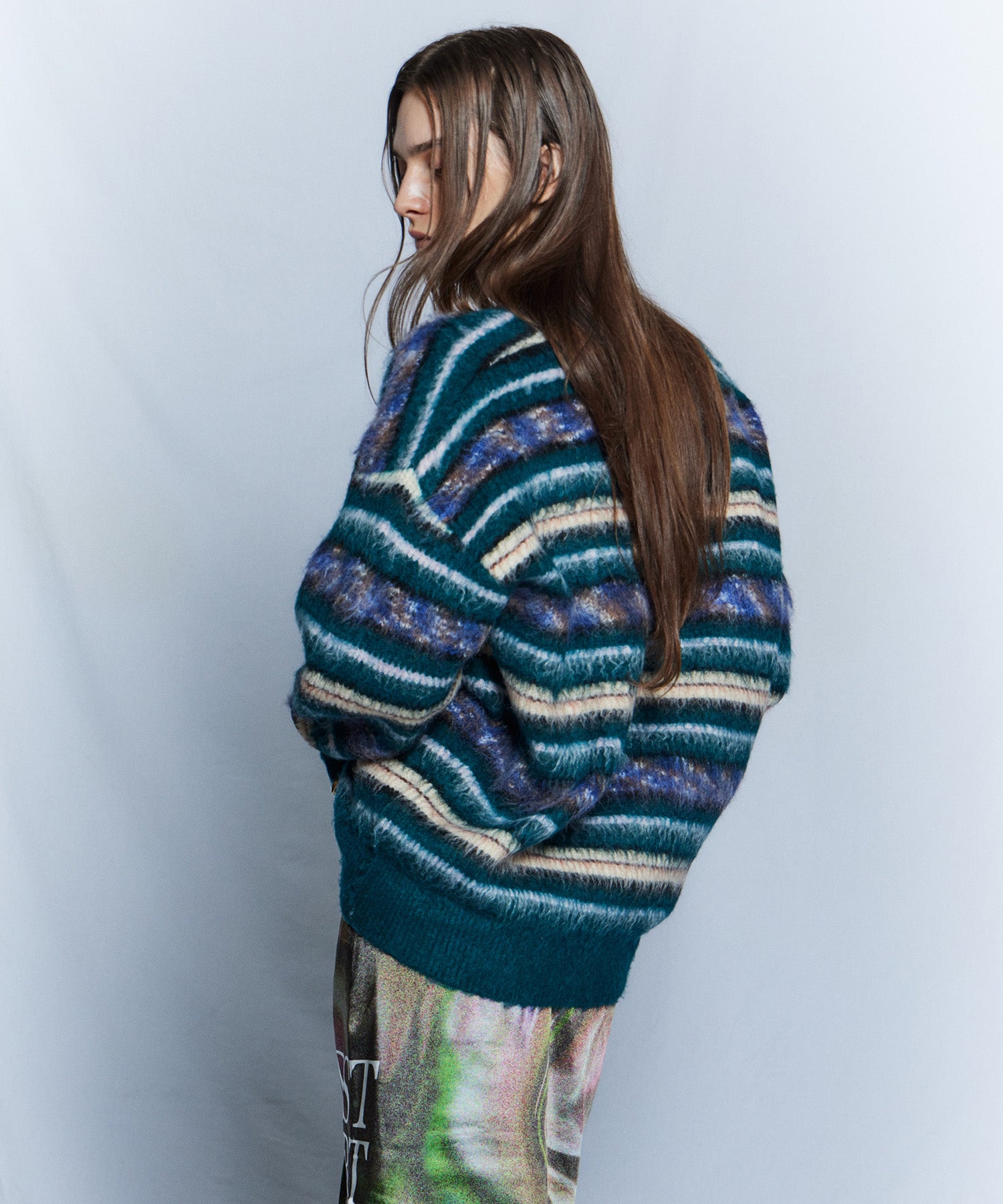 【26WINTER COLLECTION】Multi Border Shaggy Cardigan
