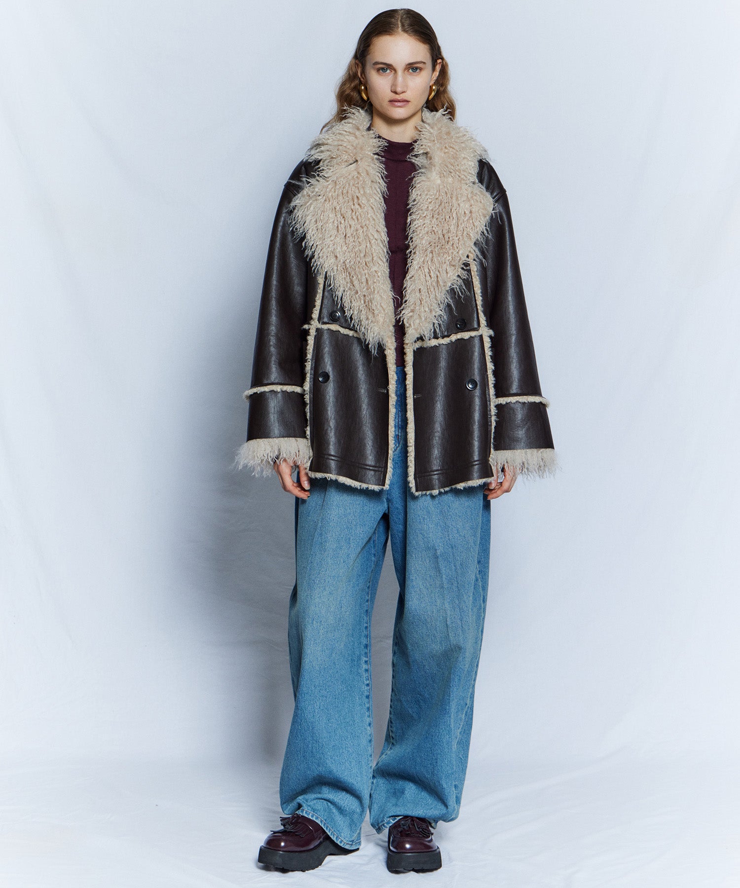【26WINTER PRE-ORDER】Double-Breasted Vegan Shearling Coat