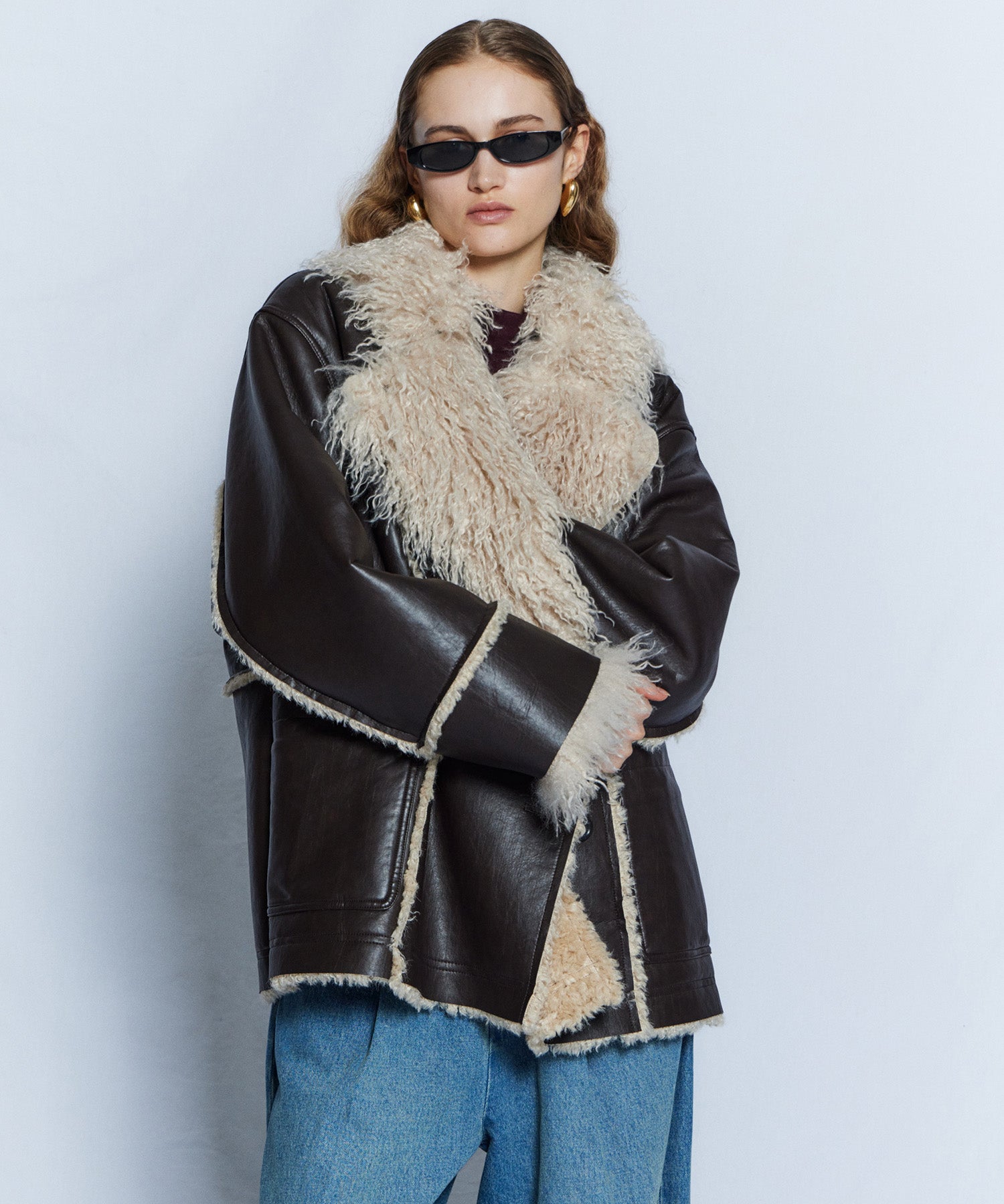 【26WINTER PRE-ORDER】Double-Breasted Vegan Shearling Coat