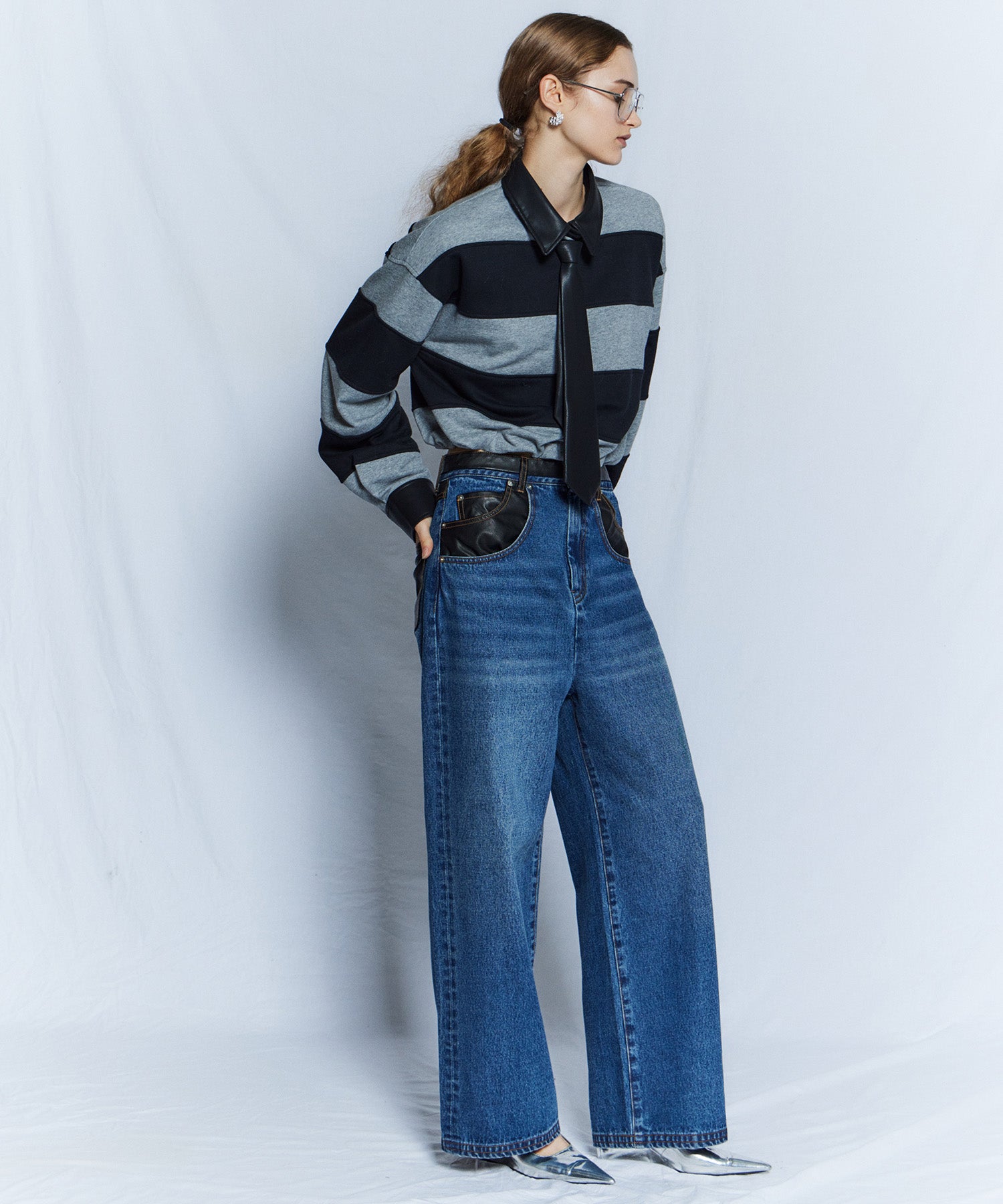 [26WINTER COLLECTION] 纯素皮革对接直筒牛仔布
