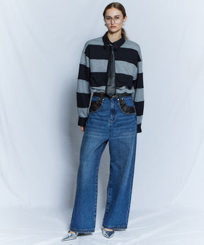 [26WINTER COLLECTION] 纯素皮革对接直筒牛仔布