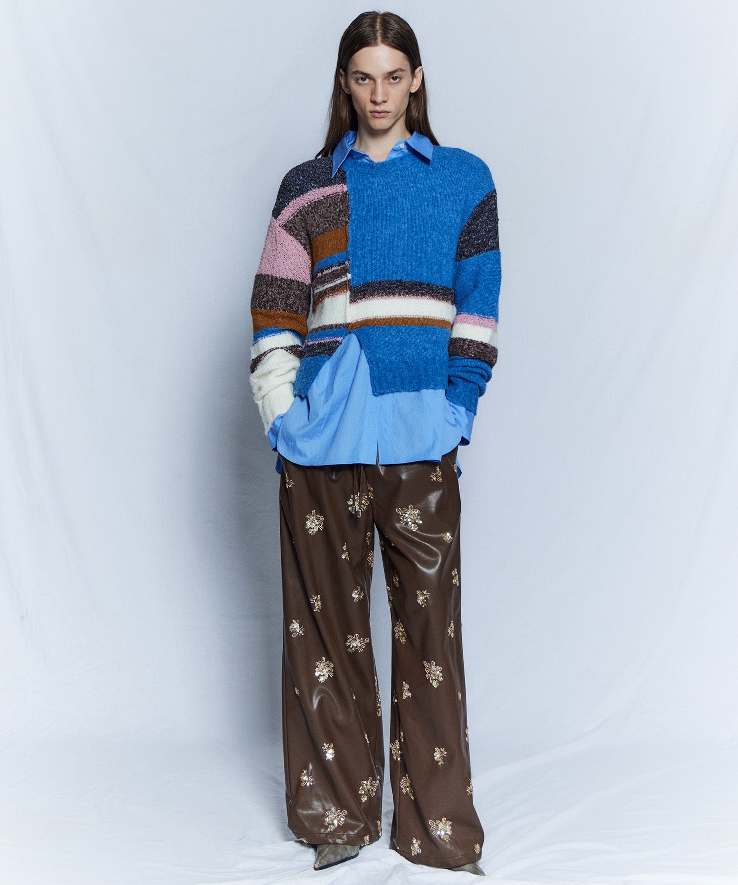 【26WINTER COLLECTION】Beads embroidery Leather Pants