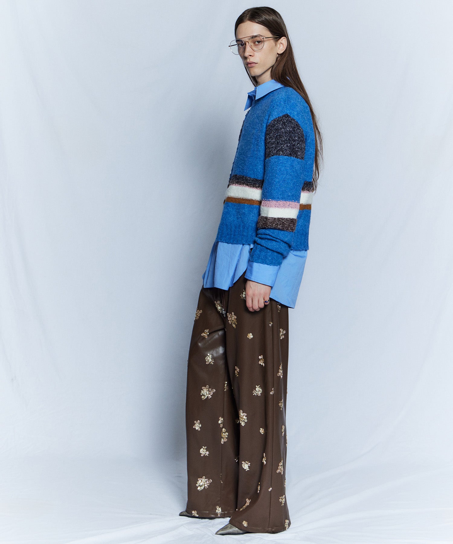 【26WINTER COLLECTION】Beads embroidery Leather Pants