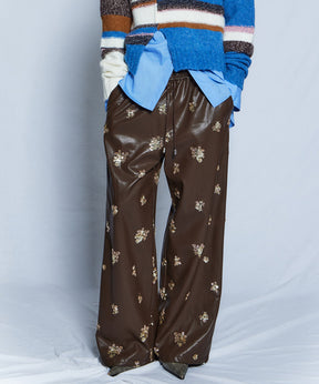 【26WINTER COLLECTION】Beads embroidery Leather Pants