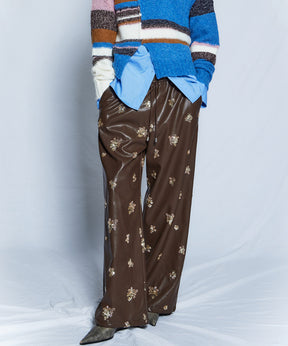 【26WINTER COLLECTION】Beads embroidery Leather Pants
