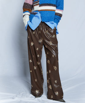 【26WINTER COLLECTION】Beads embroidery Leather Pants