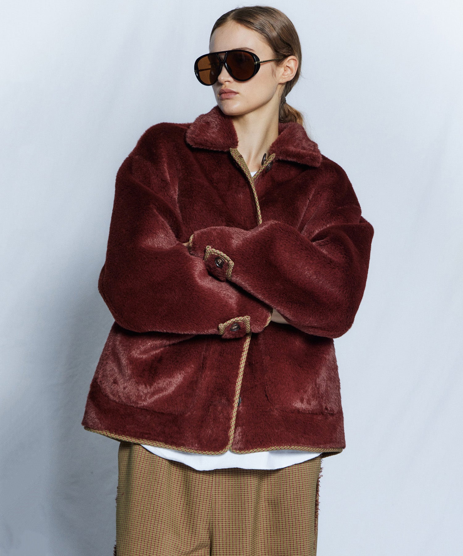 【26WINTER PRE-ORDER】Reversible Checked Boa Coat