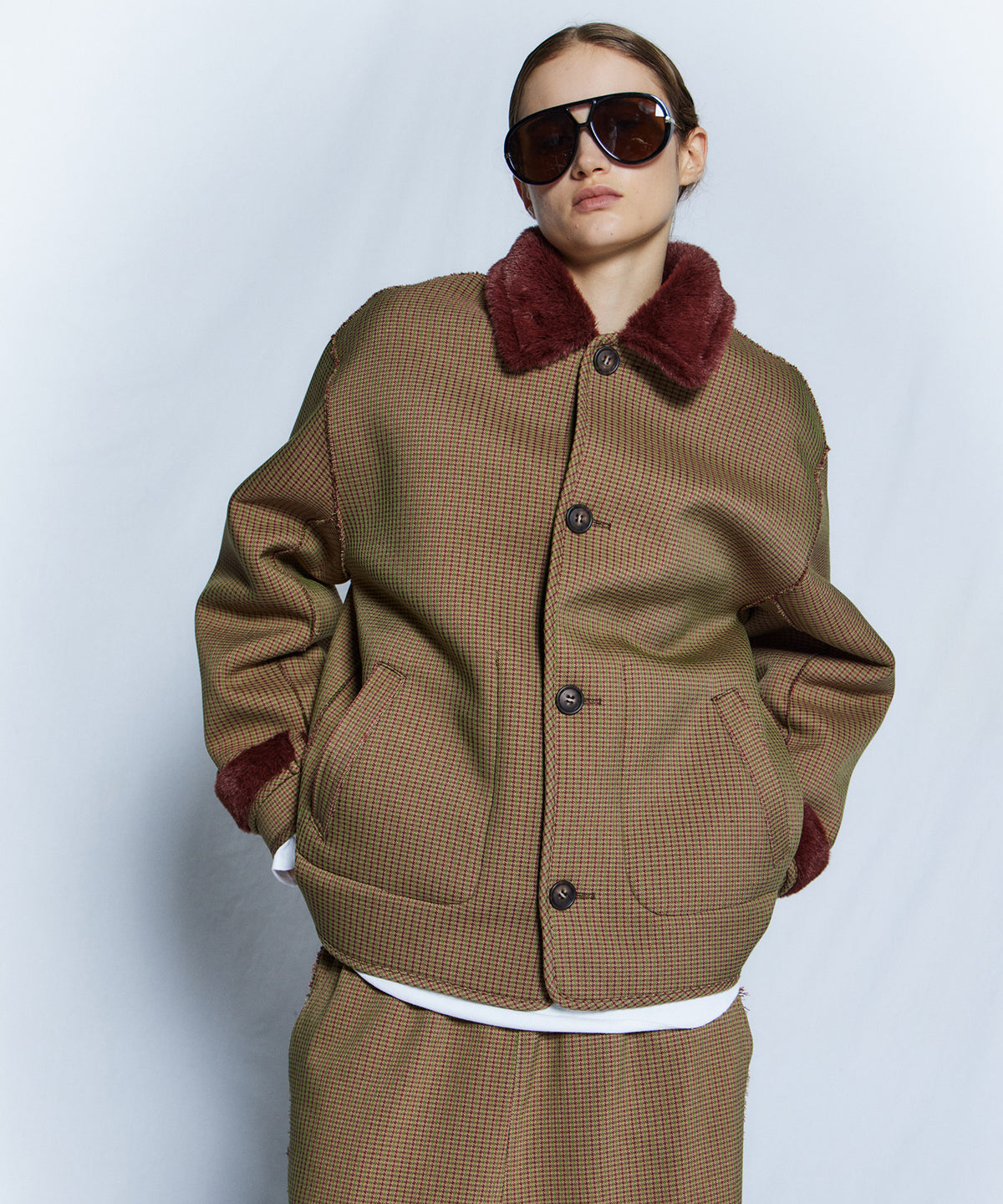 【26WINTER PRE-ORDER】Reversible Checked Boa Coat