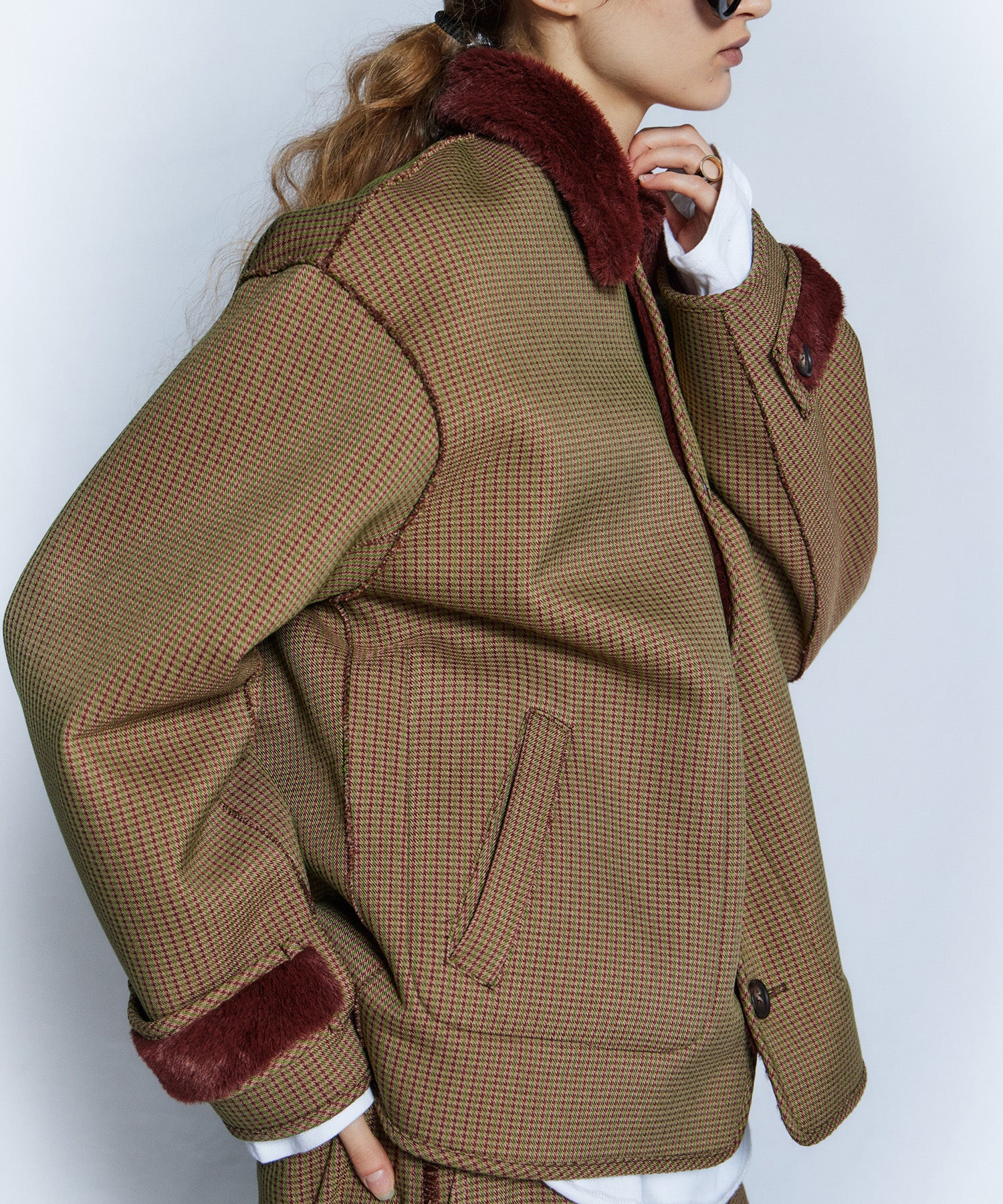 【26WINTER PRE-ORDER】Reversible Checked Boa Coat