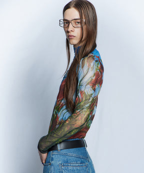 【26WINTER PRE-ORDER】DISTORTED BLOOM Logo Sheer Top