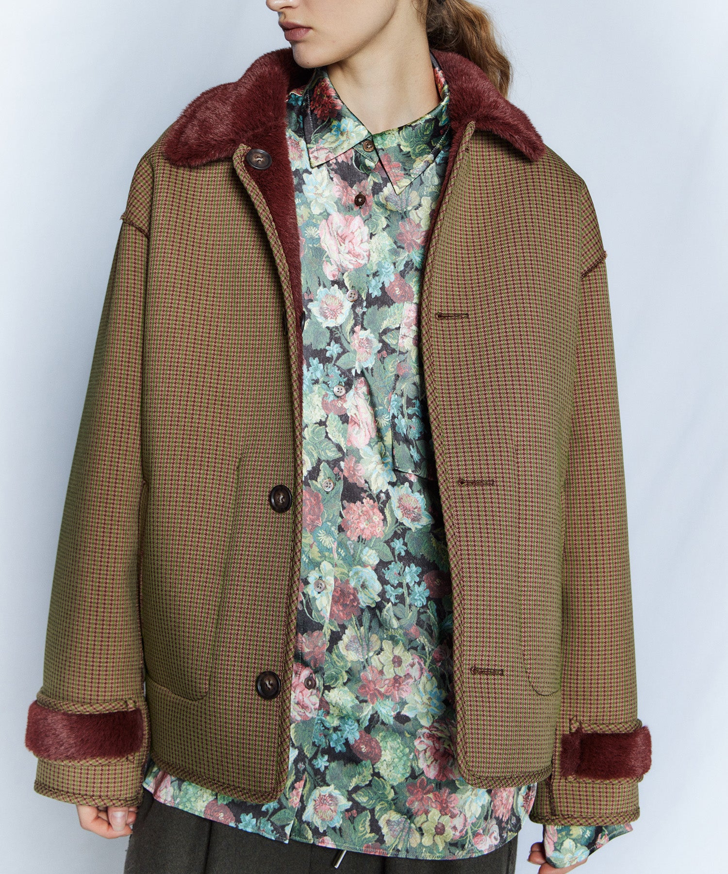 【26WINTER PRE-ORDER】Reversible Checked Boa Coat