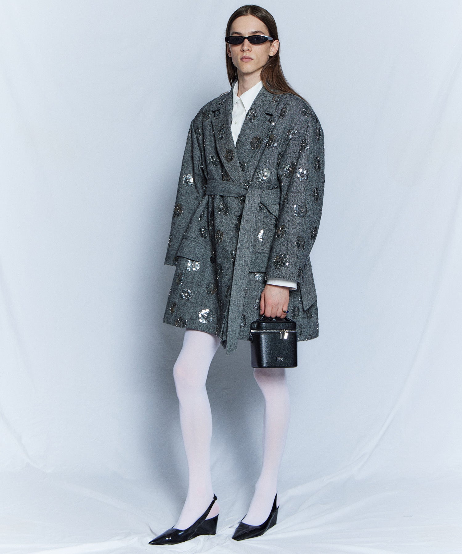 【26WINTER PRE-ORDER】Sequin Embroidered Tweed Midi Coat