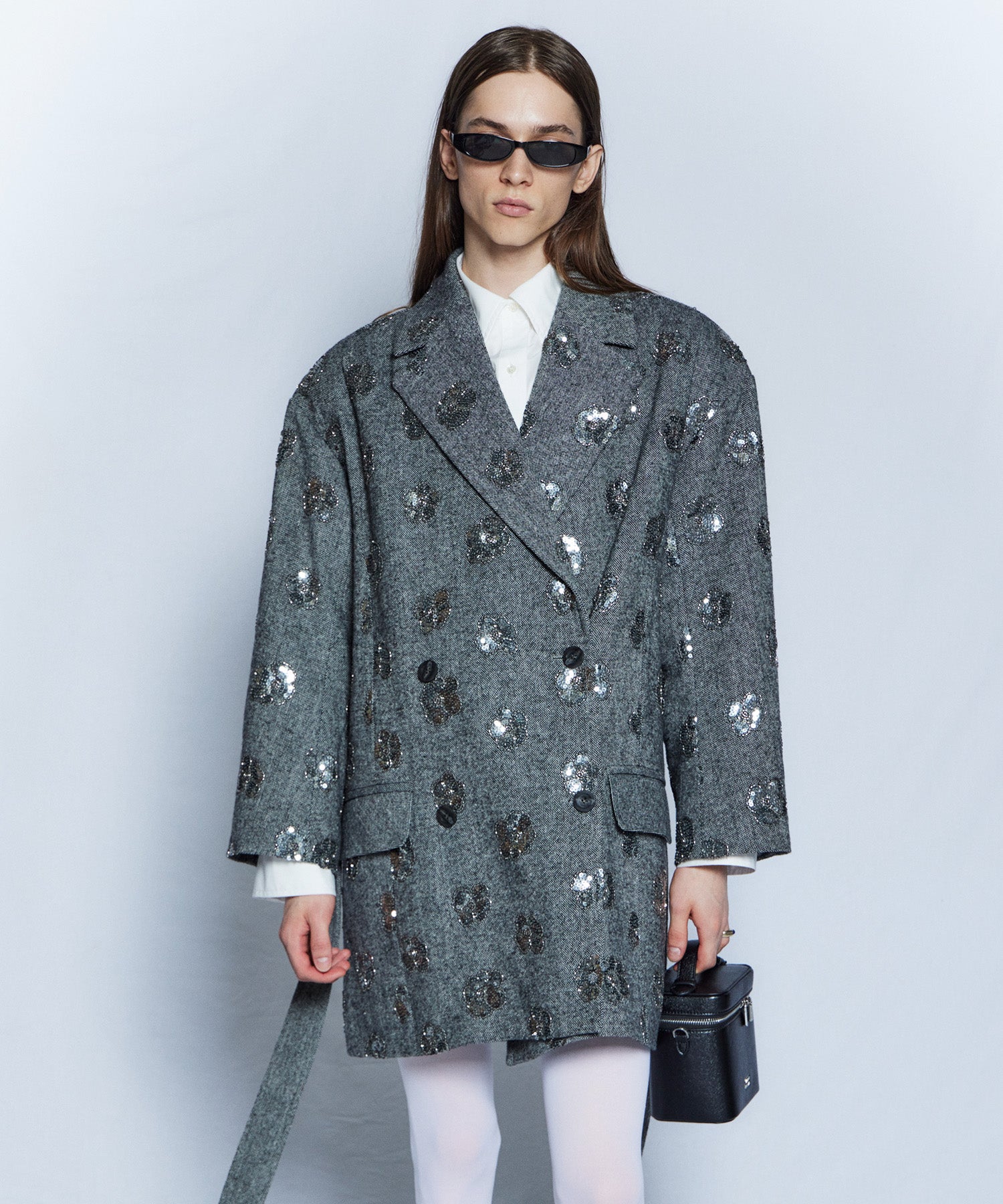 【26WINTER PRE-ORDER】Sequin Embroidered Tweed Midi Coat
