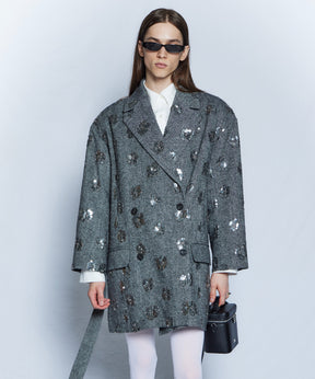 【26WINTER PRE-ORDER】Sequin Embroidered Tweed Midi Coat