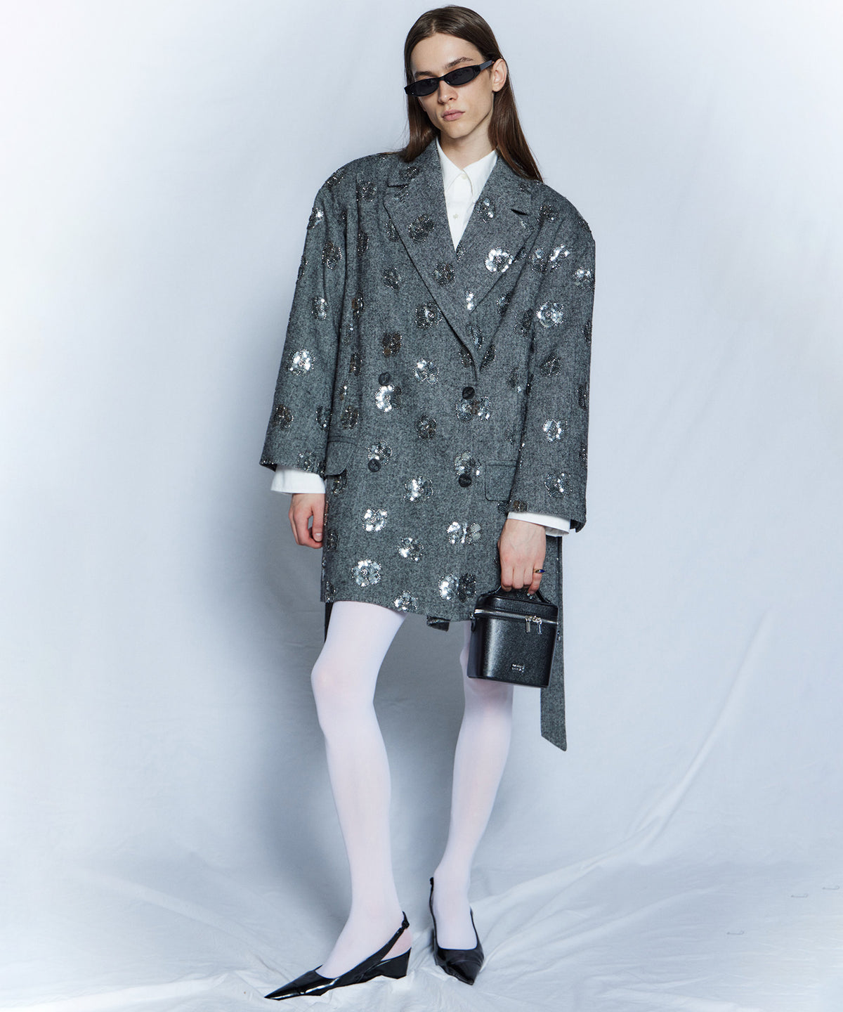 【26WINTER PRE-ORDER】Sequin Embroidered Tweed Midi Coat