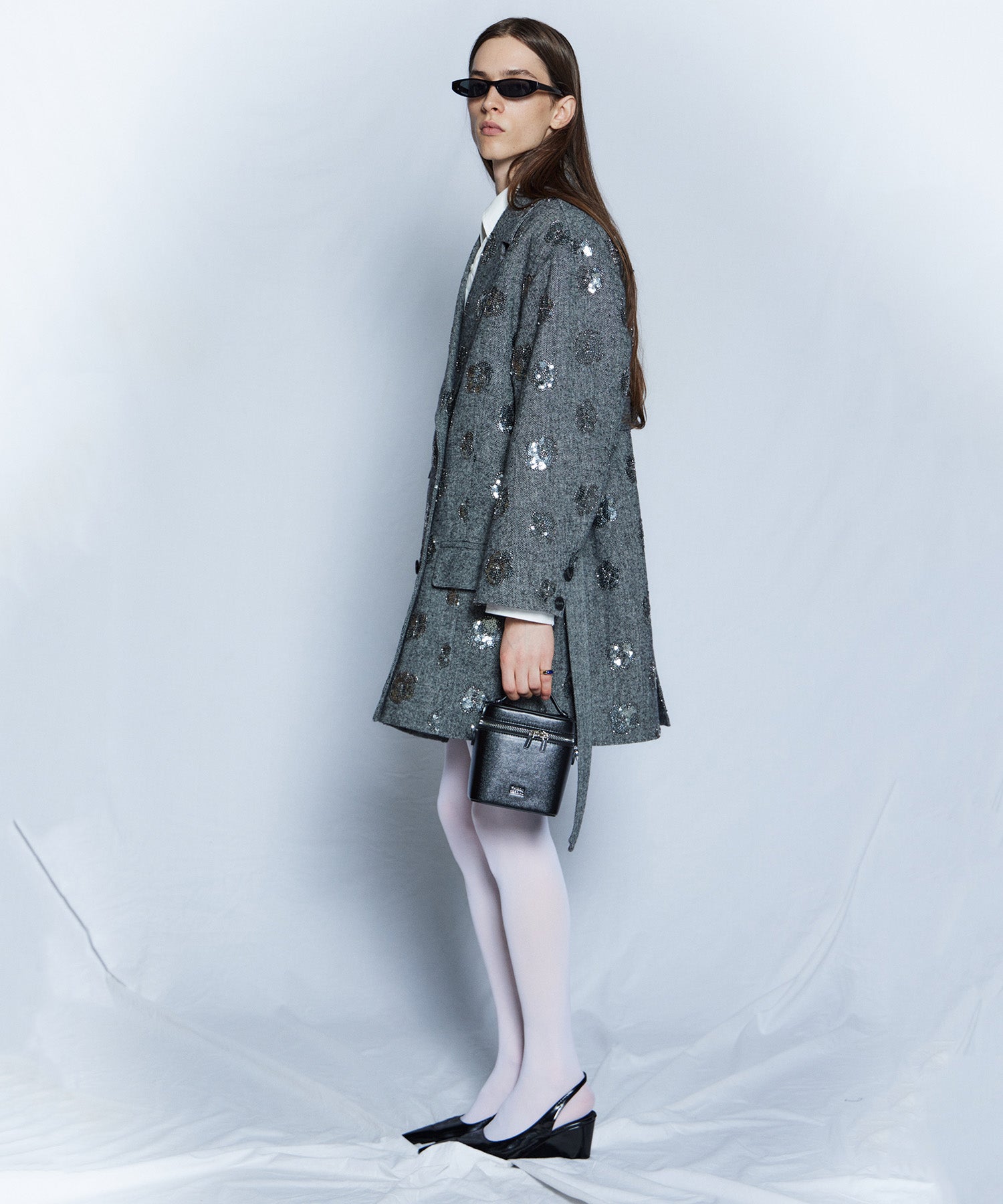 【26WINTER PRE-ORDER】Sequin Embroidered Tweed Midi Coat
