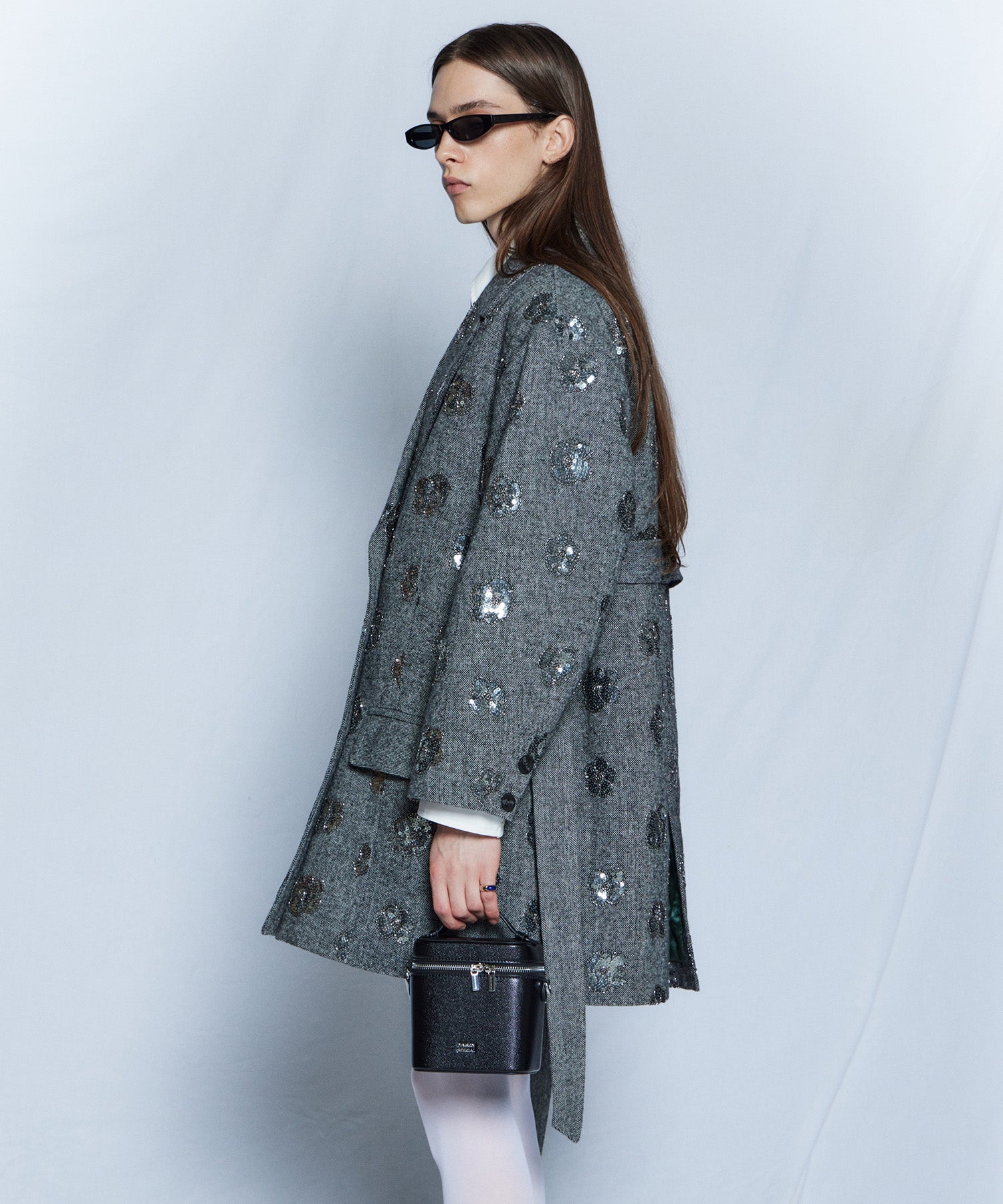 【26WINTER PRE-ORDER】Sequin Embroidered Tweed Midi Coat
