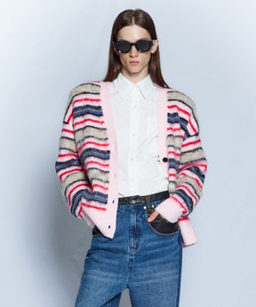 【26WINTER COLLECTION】Multi Border Shaggy Cardigan