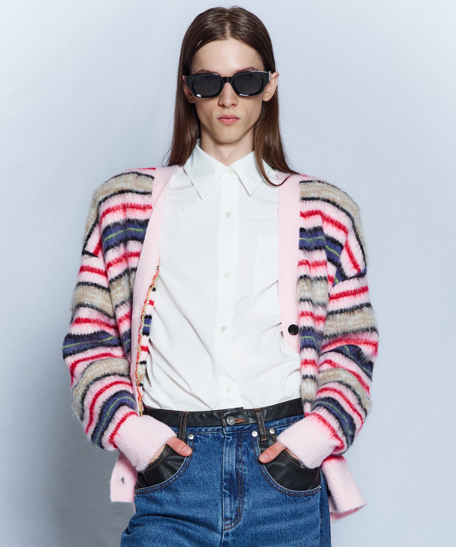 【26WINTER COLLECTION】Multi Border Shaggy Cardigan