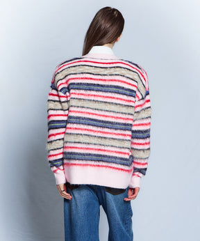 【26WINTER COLLECTION】Multi Border Shaggy Cardigan