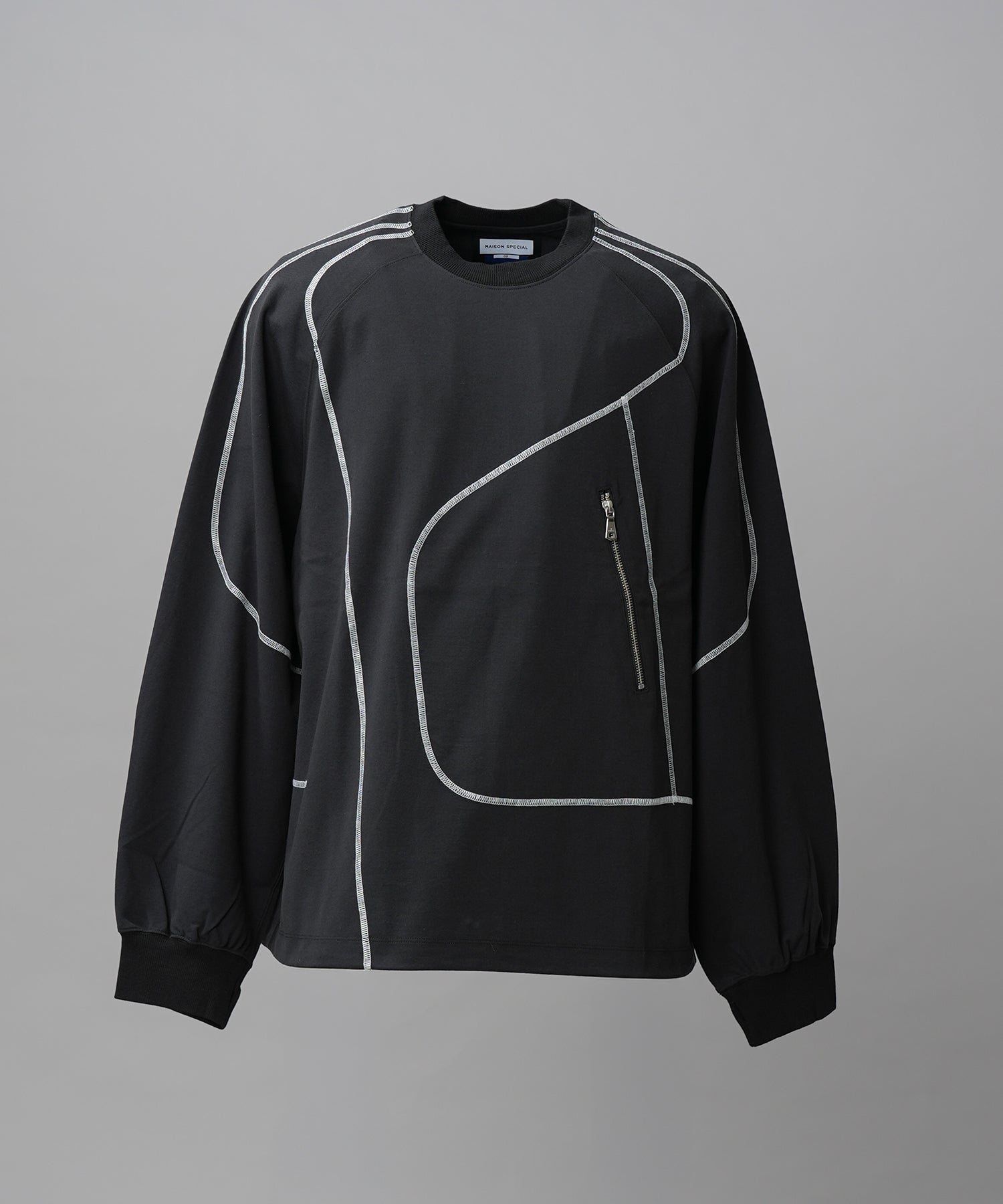 スラブ天竺プライムオーバーファスナーディテールラグランTシャツ