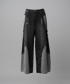 Different Material Docking Prime-Wide Denim Pants