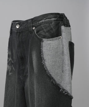 Different Material Docking Prime-Wide Denim Pants